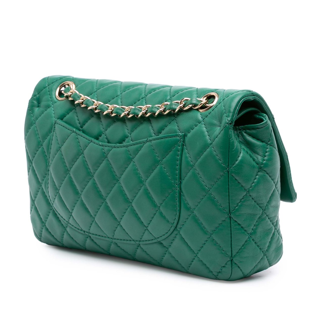 Chanel Medium Classic Lambskin Double Flap Groen