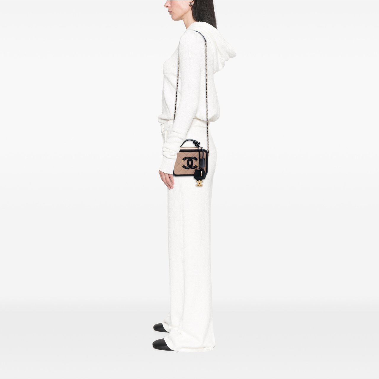 Chanel Small Caviar CC Filigree Vanity Case Bruin