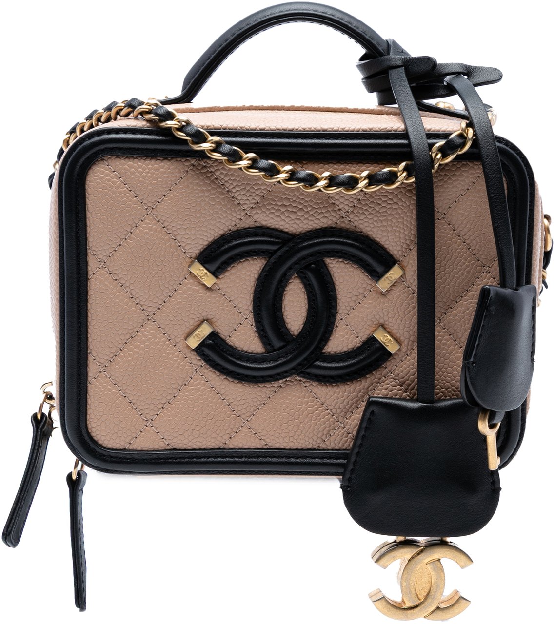 Chanel Small Caviar CC Filigree Vanity Case Bruin