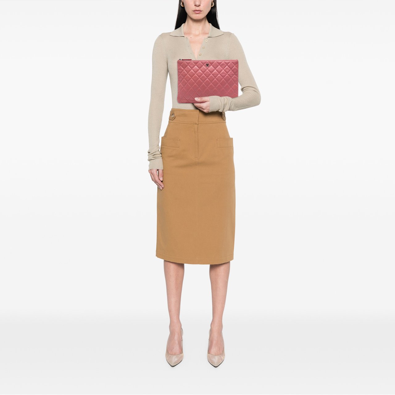 Chanel Medium Quilted Lambskin O Case Clutch Roze