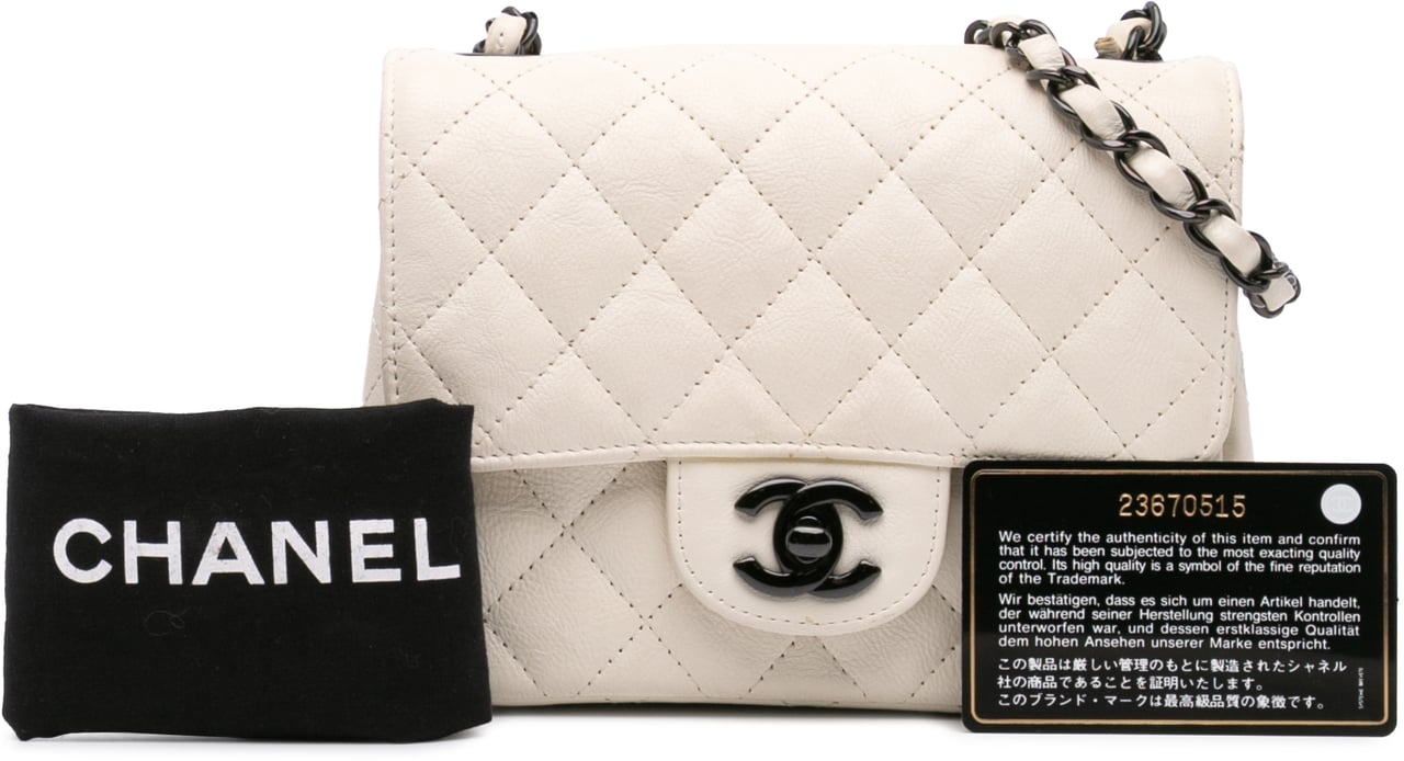 Chanel Mini Square Classic Crumpled Calfskin Single Flap Wit