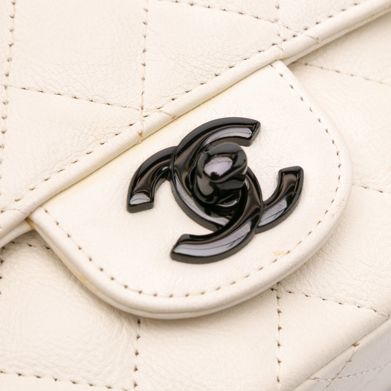 Chanel Mini Square Classic Crumpled Calfskin Single Flap Wit