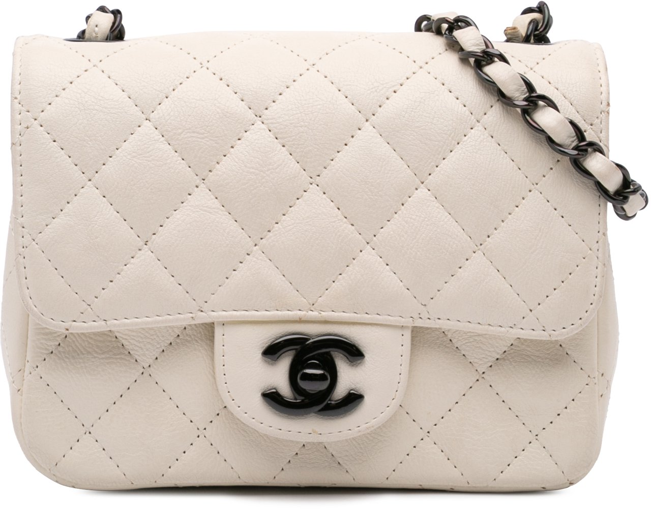 Chanel Mini Square Classic Crumpled Calfskin Single Flap Wit