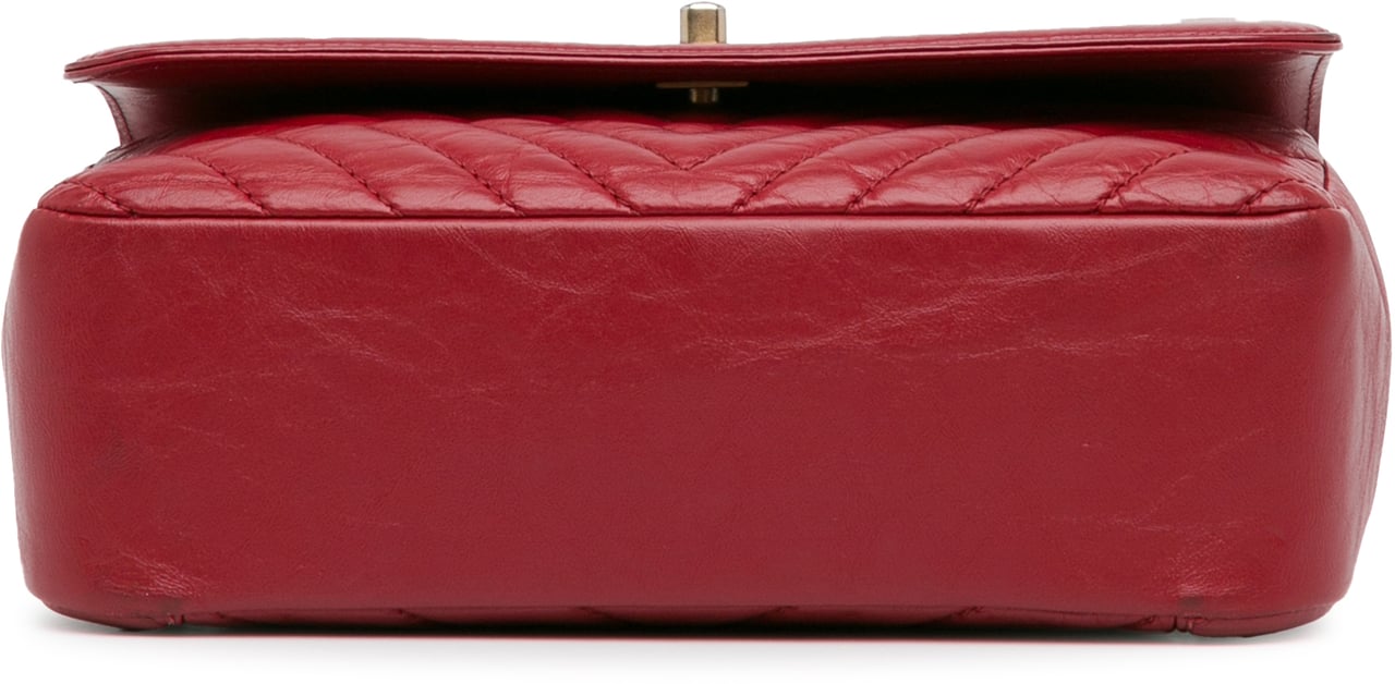 Chanel CC Chevron Calfskin Top Handle Flap Rood