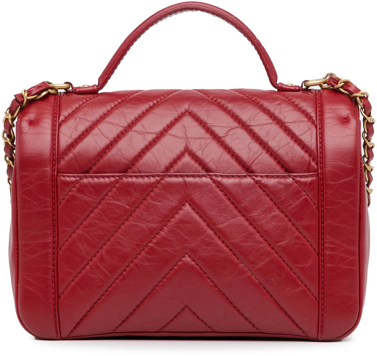 Chanel CC Chevron Calfskin Top Handle Flap Rood