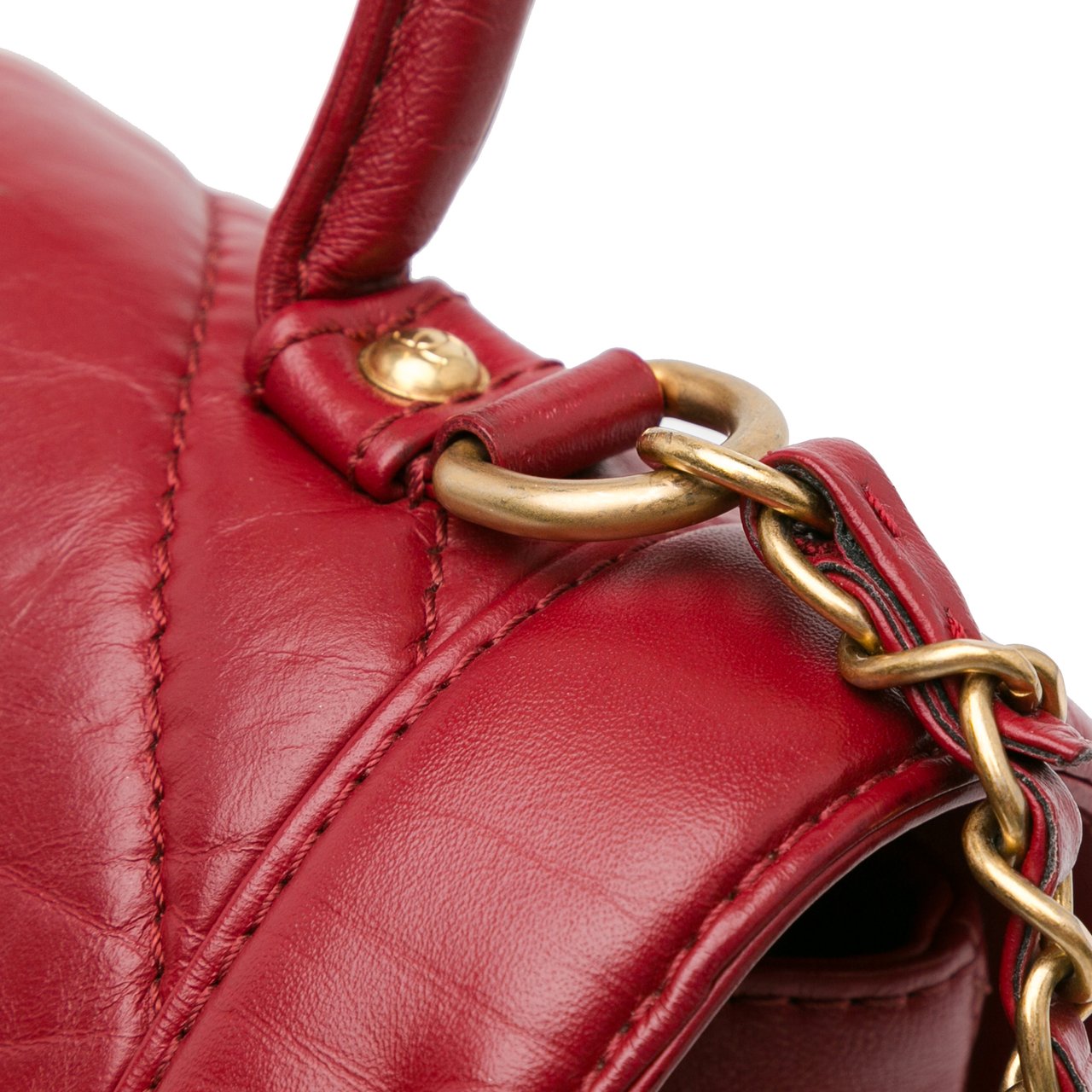 Chanel CC Chevron Calfskin Top Handle Flap Rood