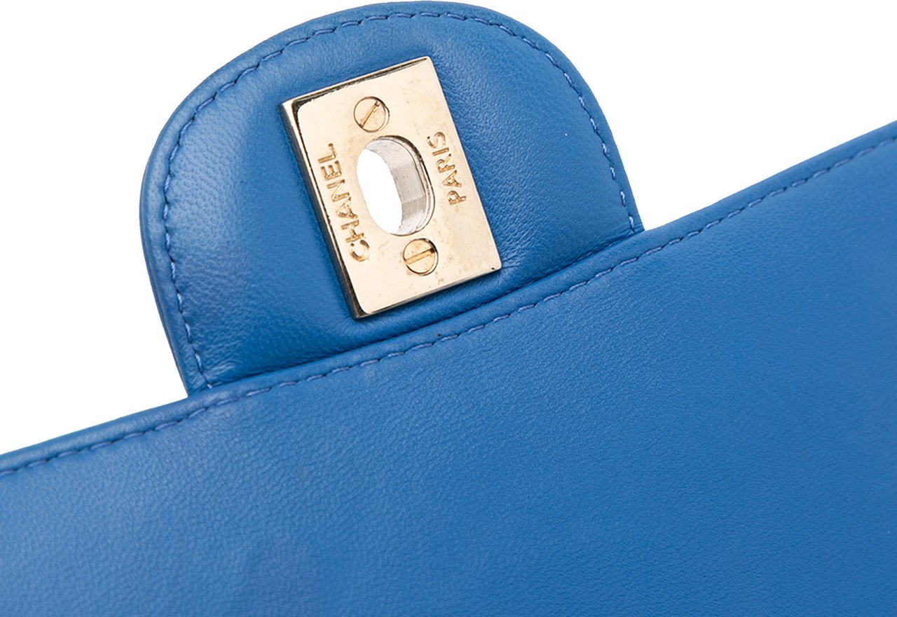 Chanel Mini Square Classic Chevron Lambskin Single Flap Blauw