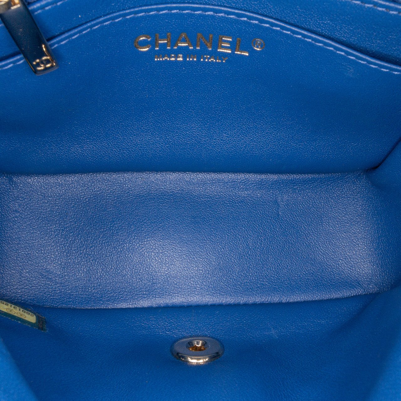 Chanel Mini Square Classic Chevron Lambskin Single Flap Blauw