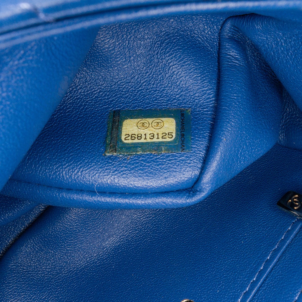 Chanel Mini Square Classic Chevron Lambskin Single Flap Blauw