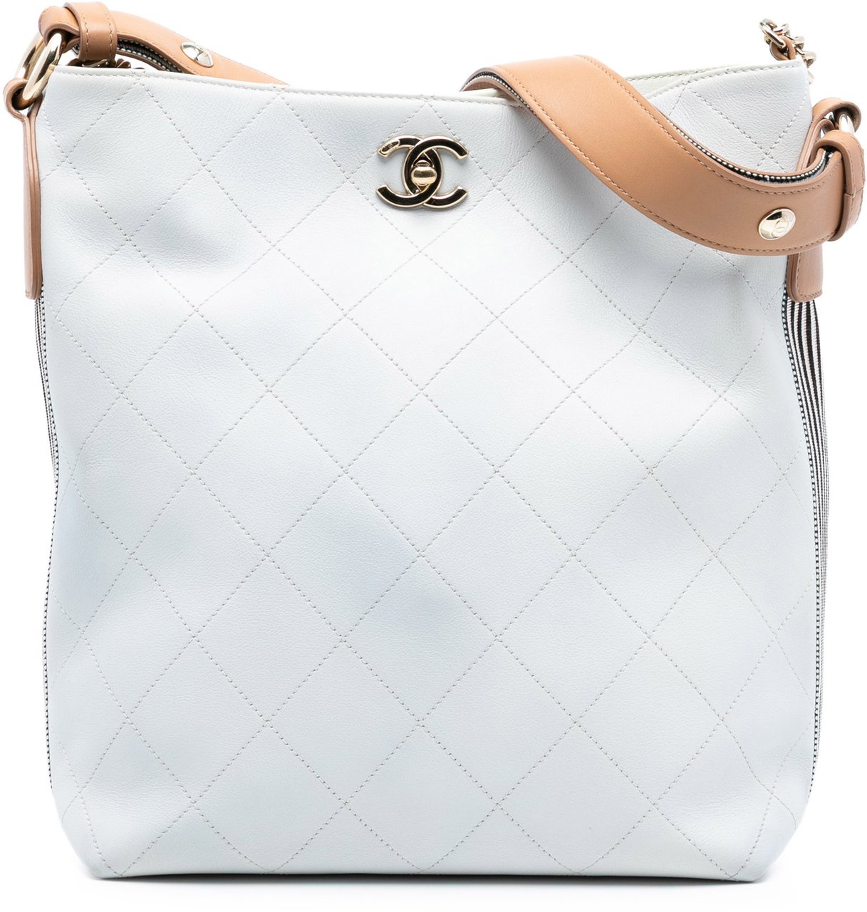 Chanel Large Stitched Calfskin Button Up Hobo Wit