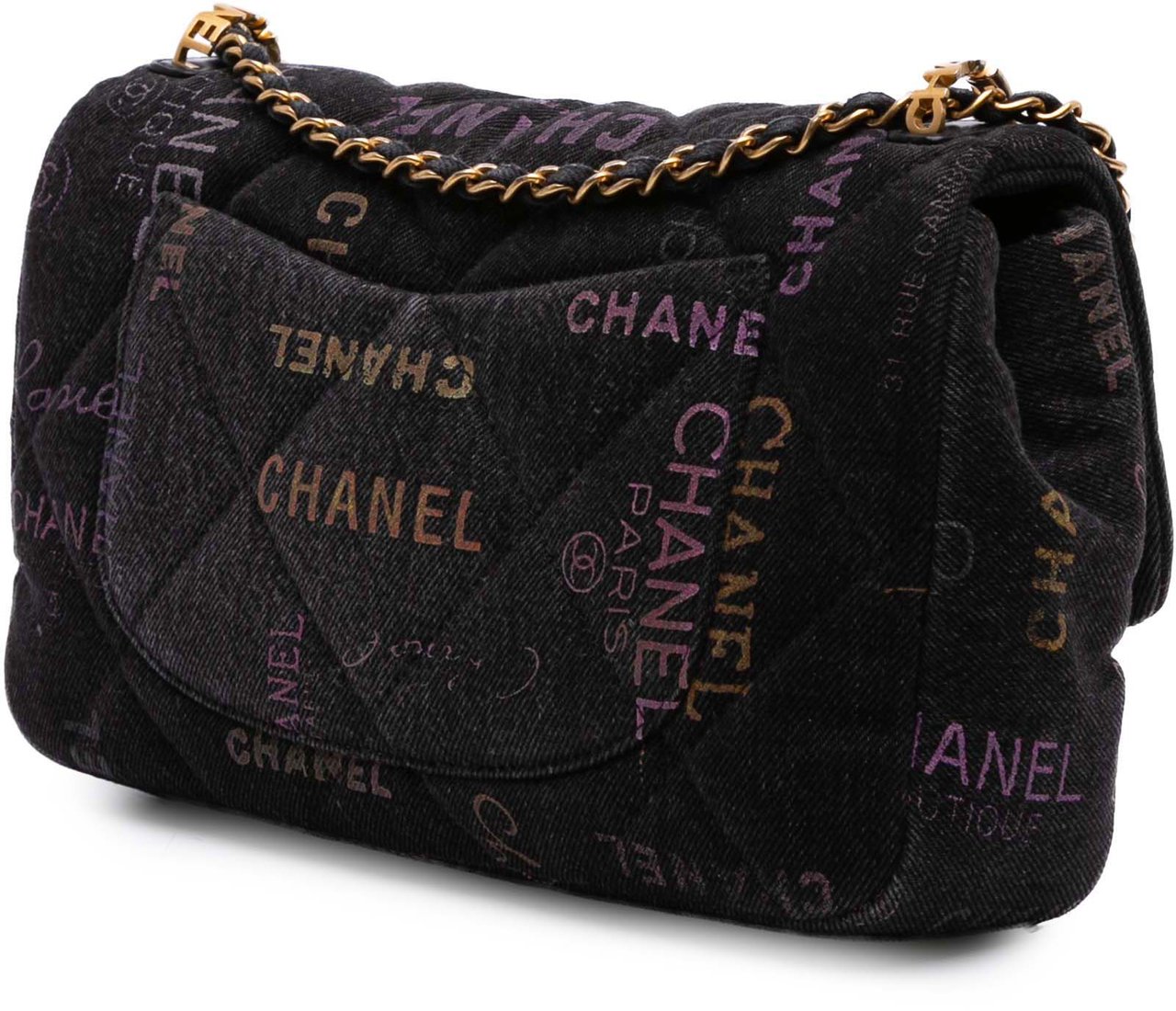 Chanel Medium Quilted Denim Mood Flap Zwart