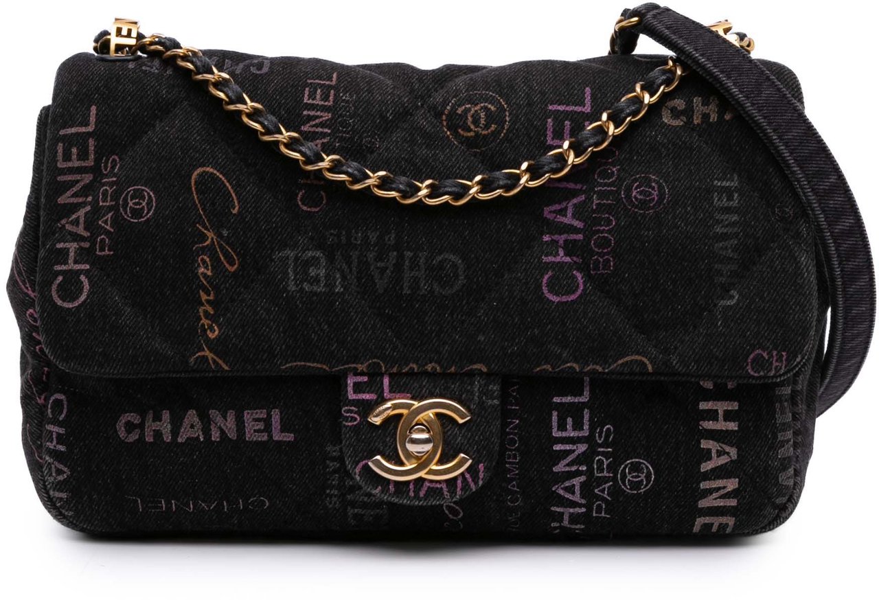 Chanel Medium Quilted Denim Mood Flap Zwart