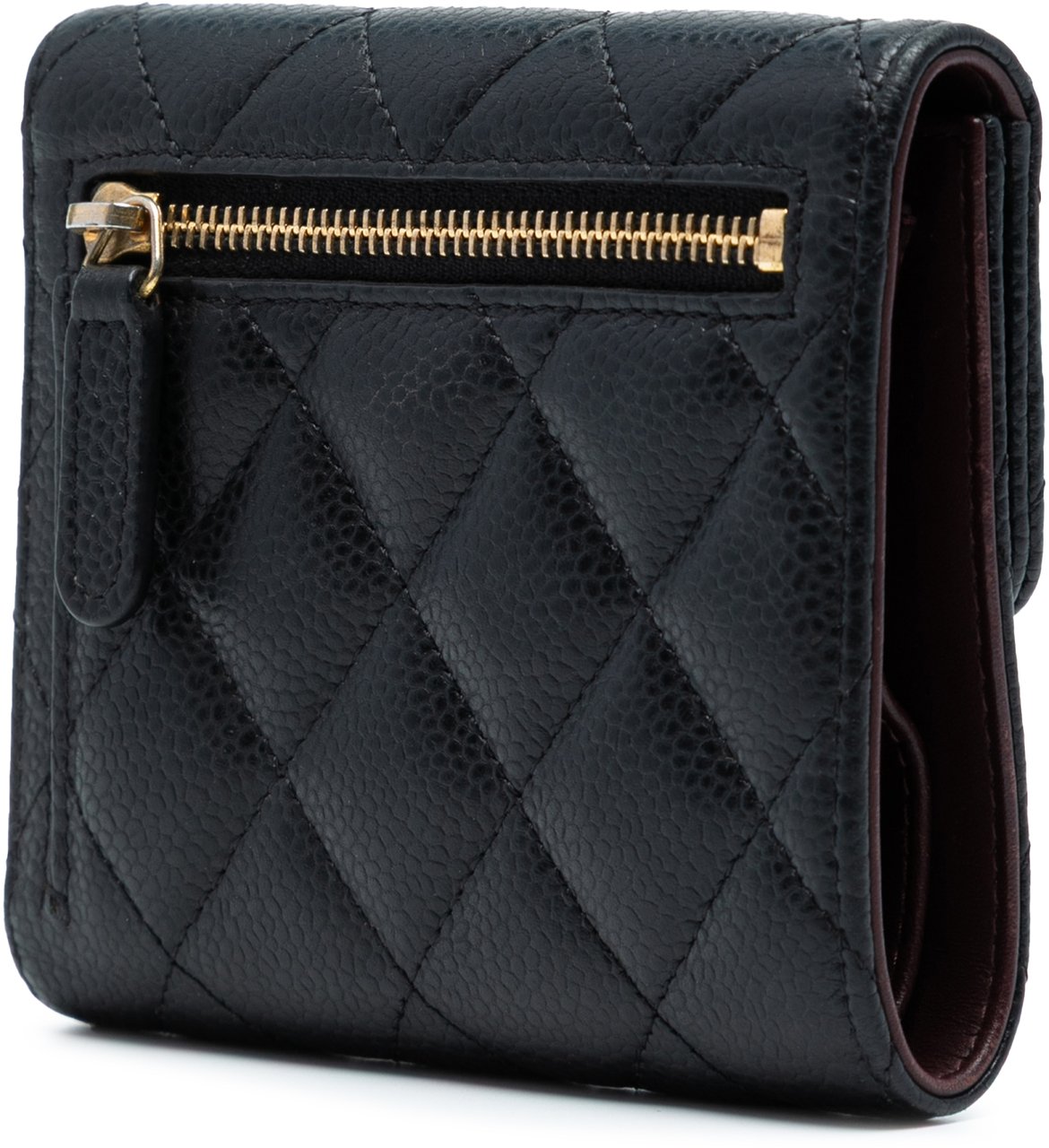 Chanel CC Quilted Caviar Compact Flap Wallet Zwart