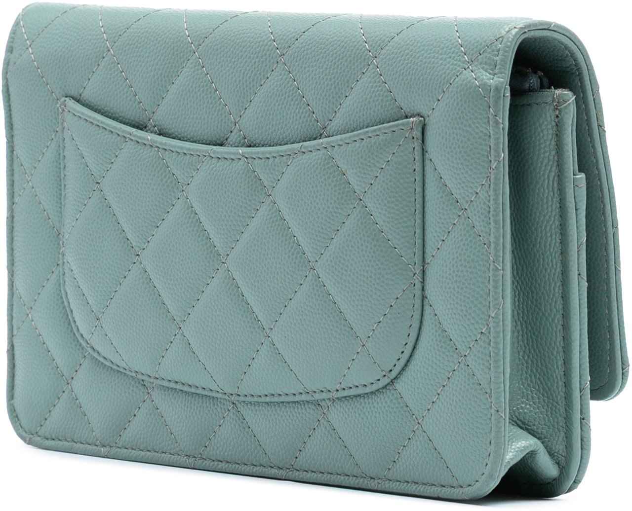 Chanel CC Quilted Caviar Wallet on Chain Groen