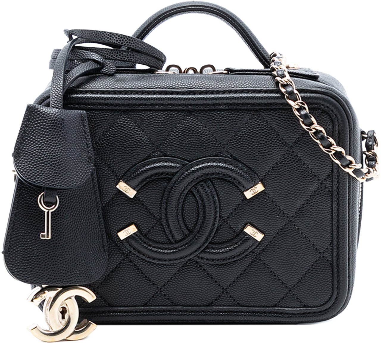 Chanel Mini Caviar CC Filigree Vanity Case Zwart