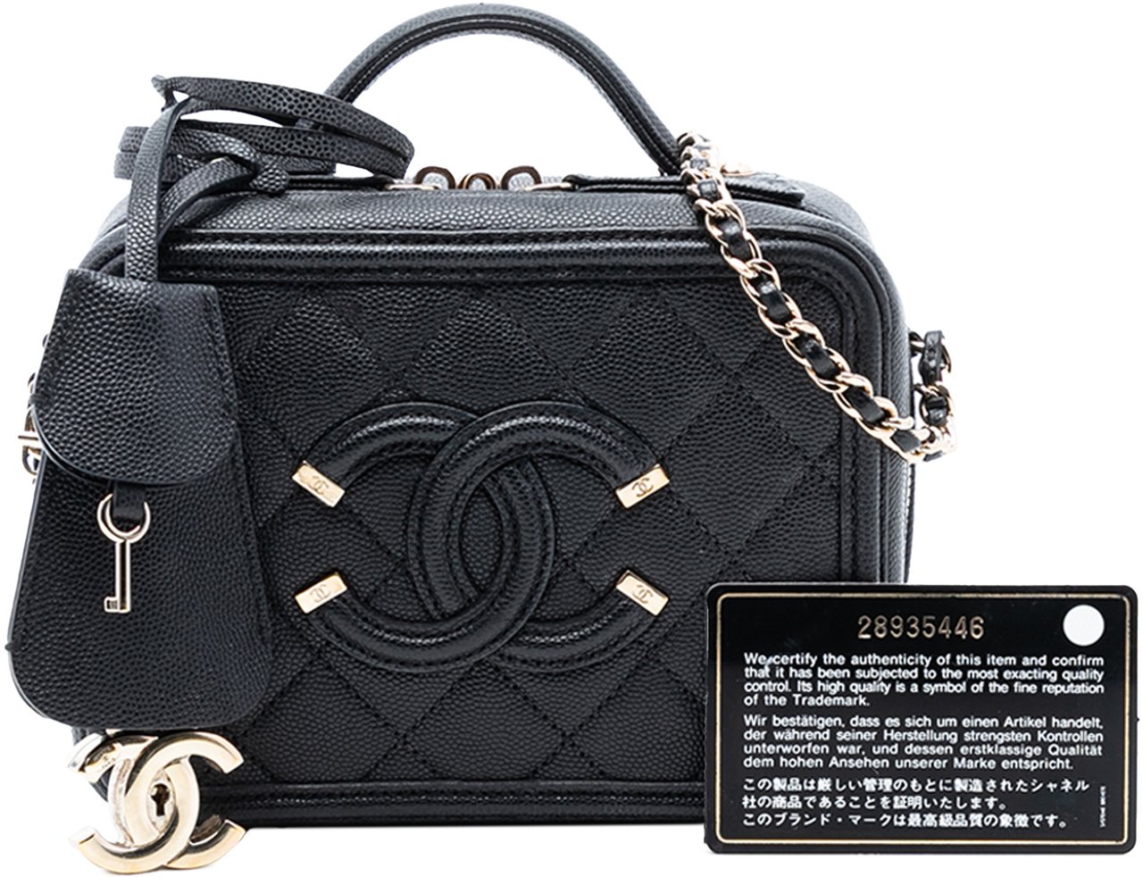 Chanel Mini Caviar CC Filigree Vanity Case Zwart