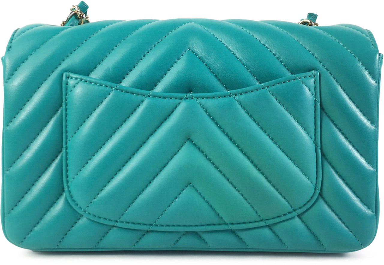 Chanel Mini Rectangular Chevron Lambskin Single Flap Groen