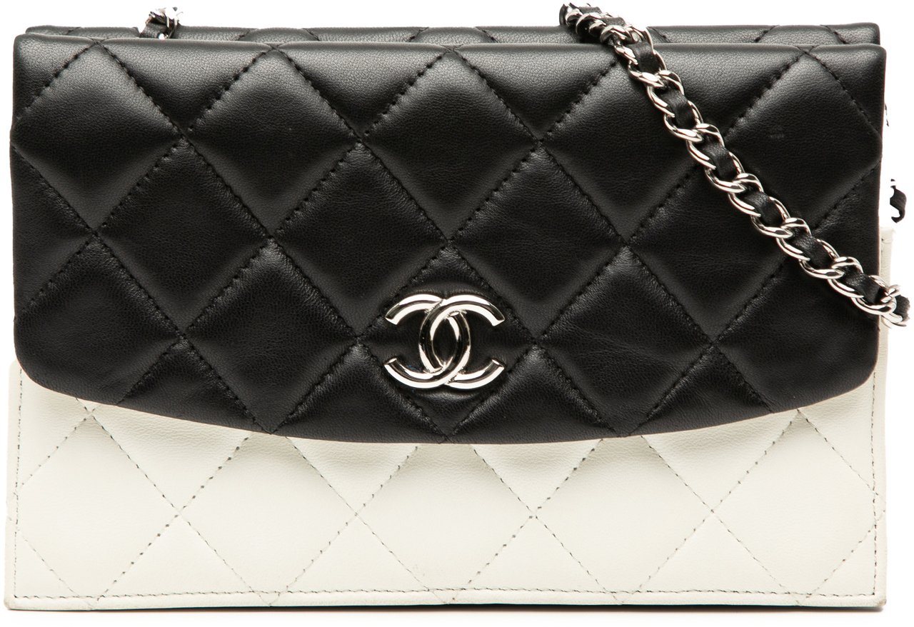 Chanel CC Bicolor Quilted Lambskin Double Sided Wallet on Chain Wit