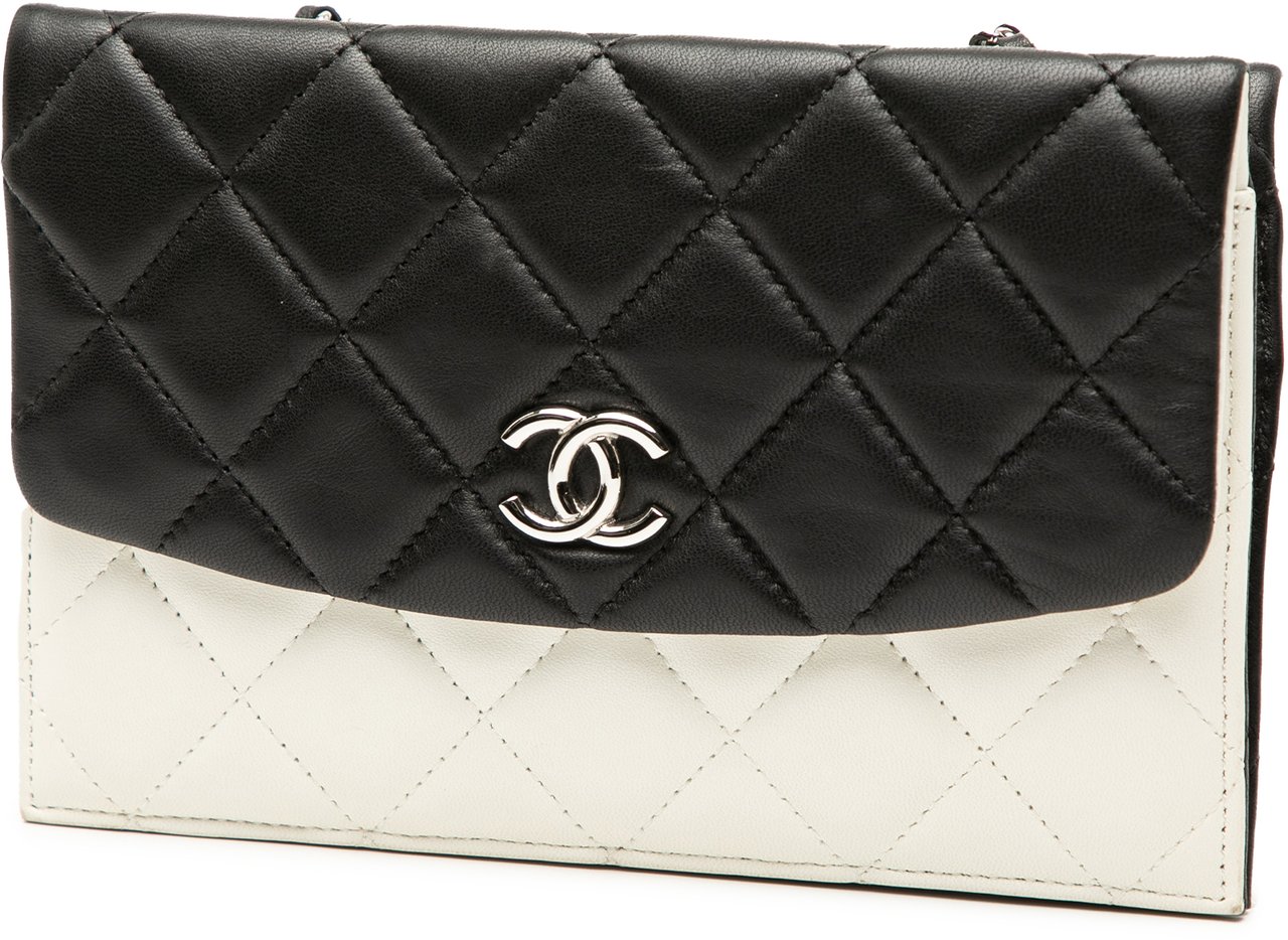 Chanel CC Bicolor Quilted Lambskin Double Sided Wallet on Chain Wit