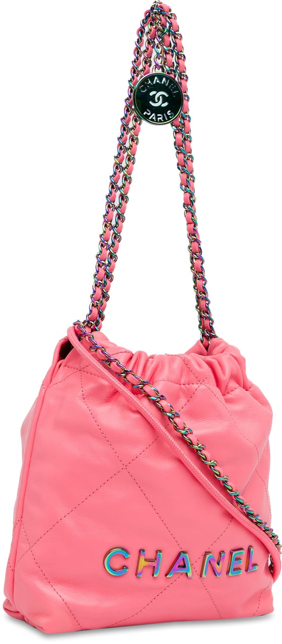 Chanel Mini Shiny Calfskin Rainbow Hardware 22 Handbag Roze
