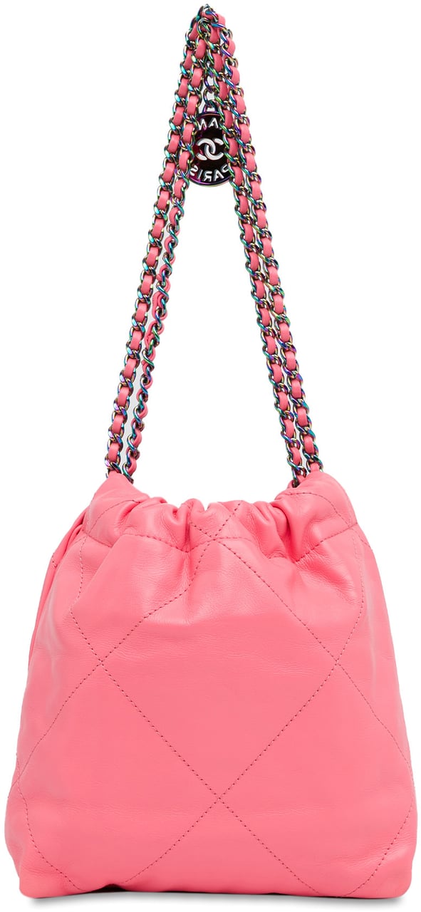 Chanel Mini Shiny Calfskin Rainbow Hardware 22 Handbag Roze