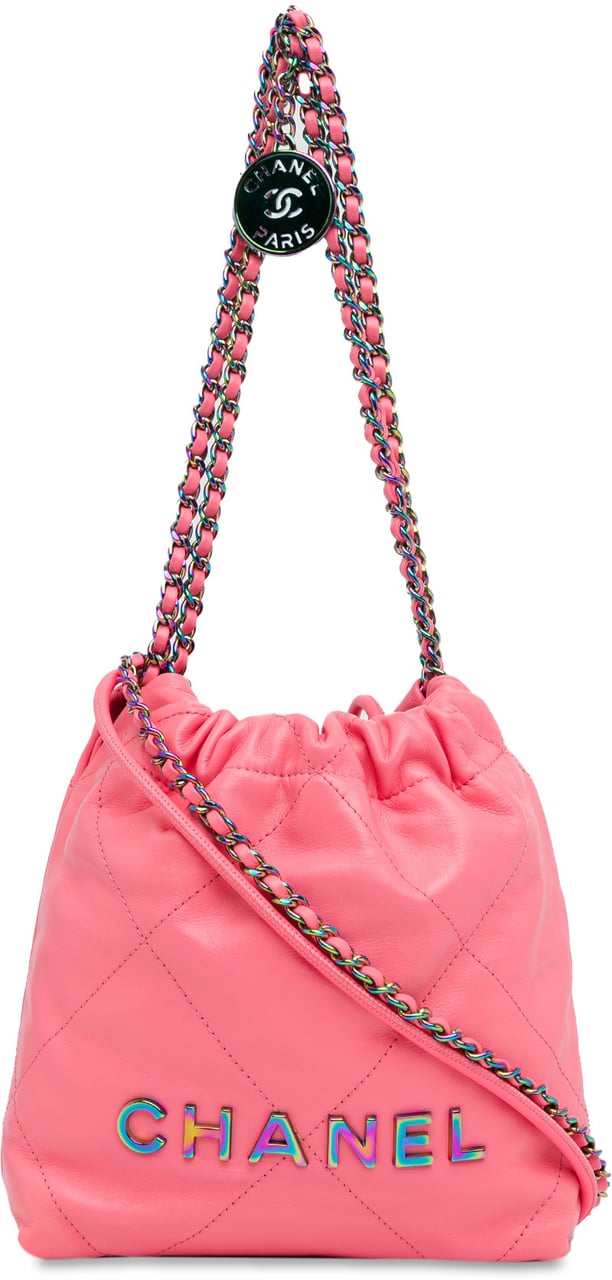 Chanel Mini Shiny Calfskin Rainbow Hardware 22 Handbag Roze