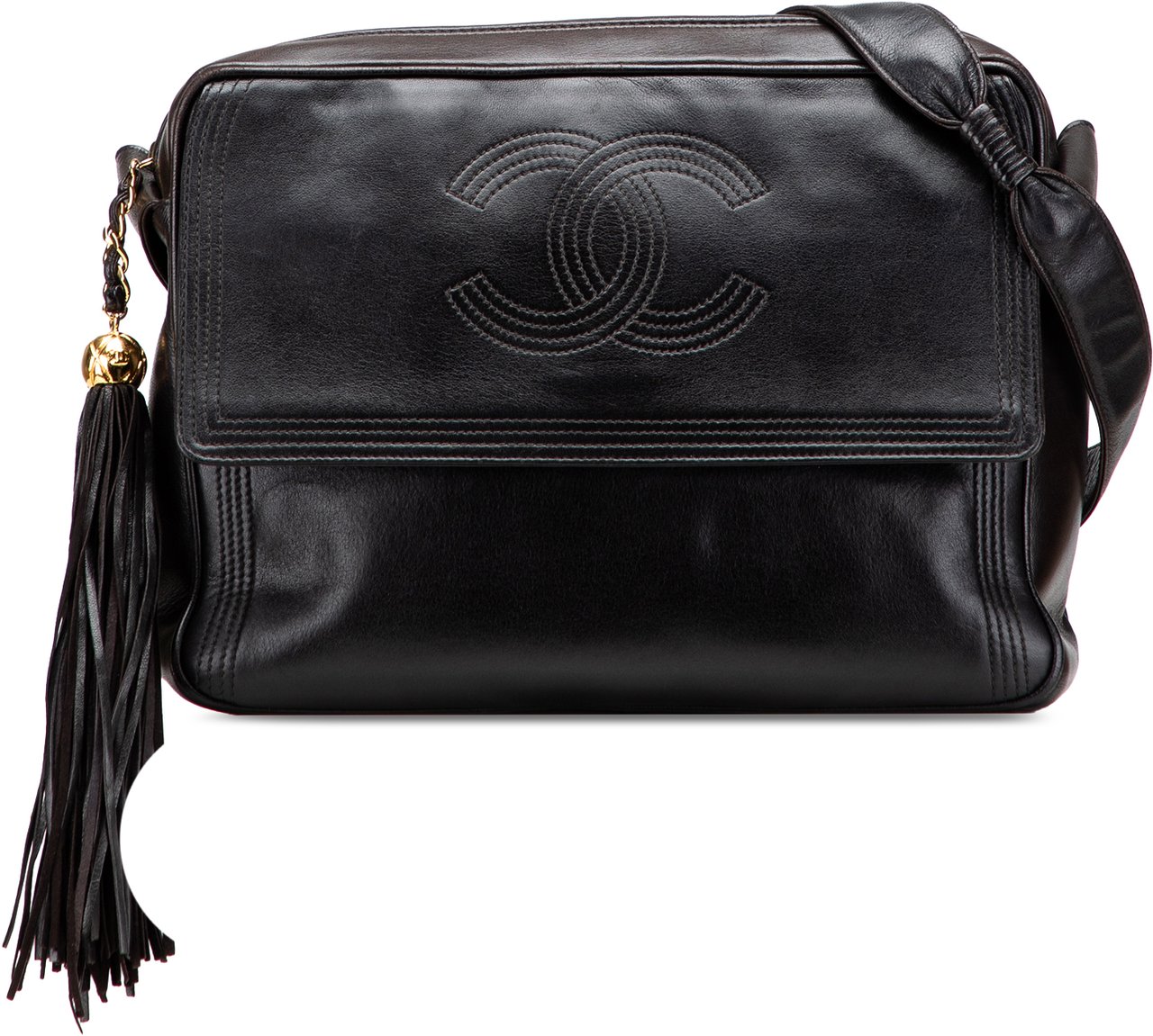 Chanel CC Lambskin Flap Tassel Crossbody Zwart