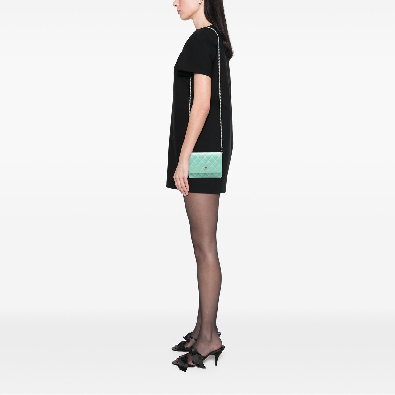 Chanel Mini CC Quilted Lambskin Wallet On Chain Groen