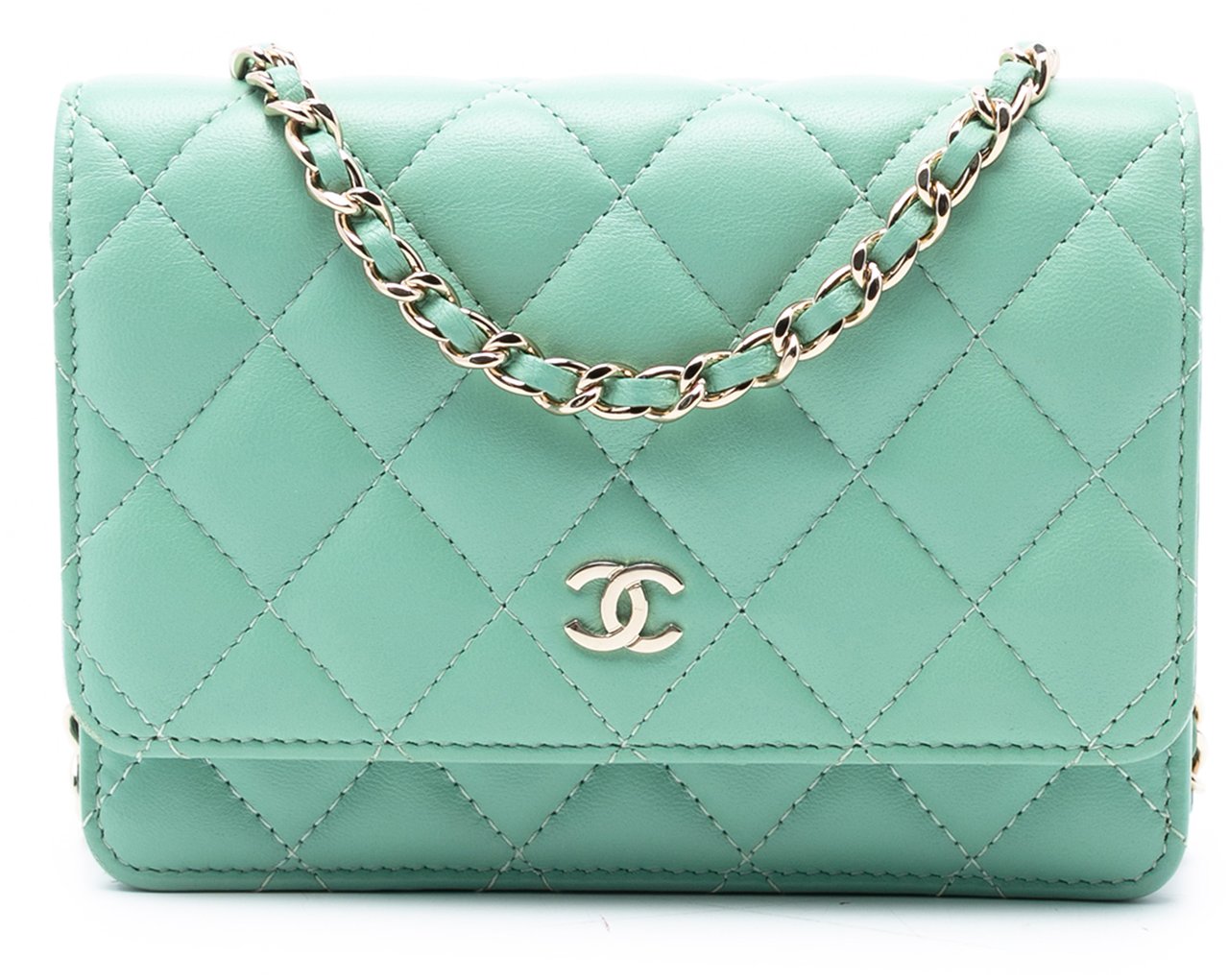 Chanel Mini CC Quilted Lambskin Wallet On Chain Groen
