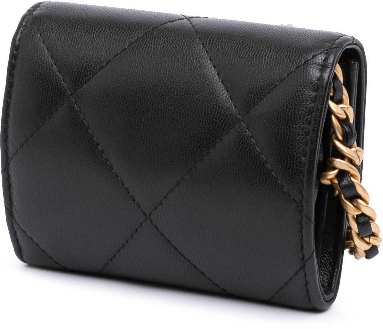 Chanel Lambskin 19 Flap Coin Purse With Chain Zwart