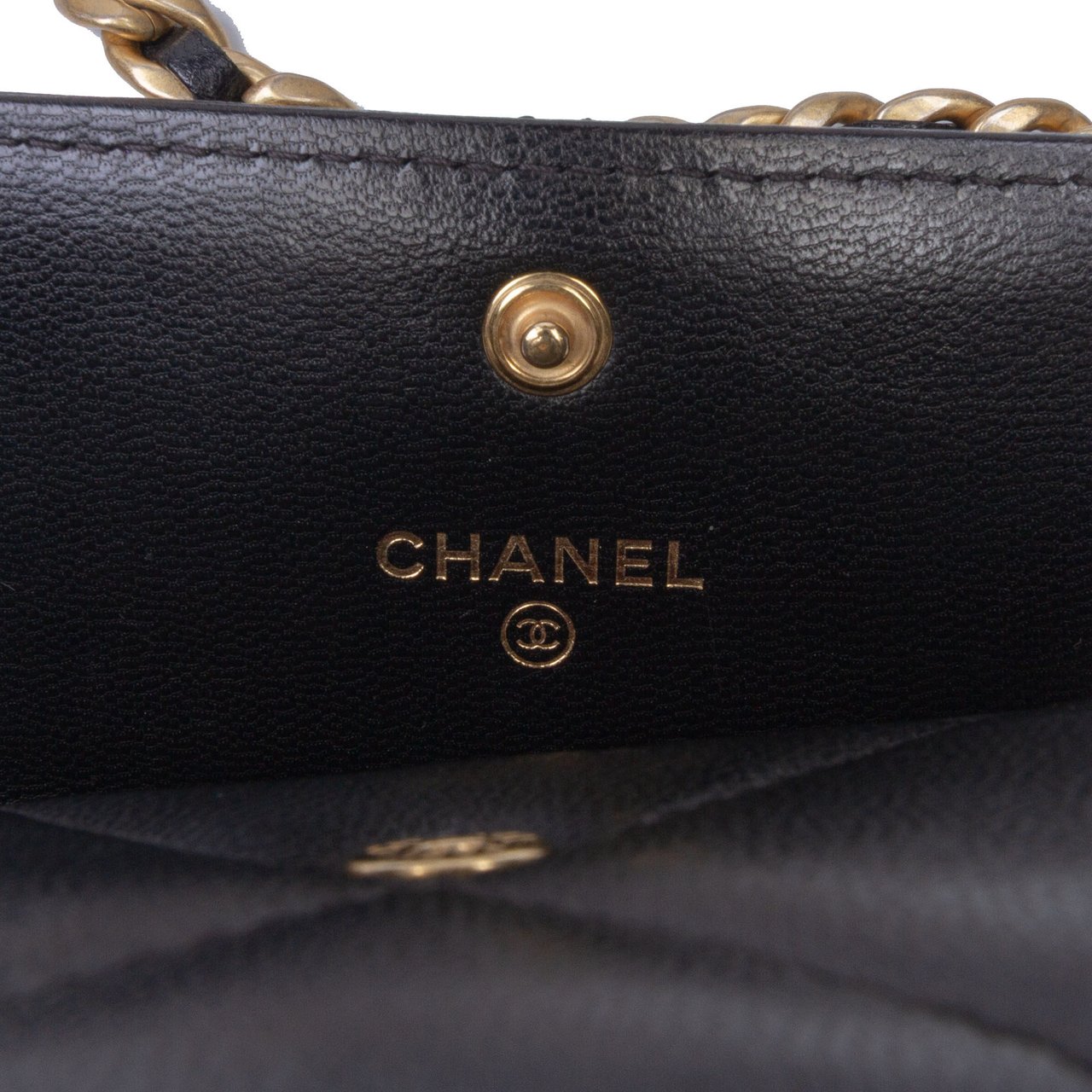 Chanel Lambskin 19 Flap Coin Purse With Chain Zwart
