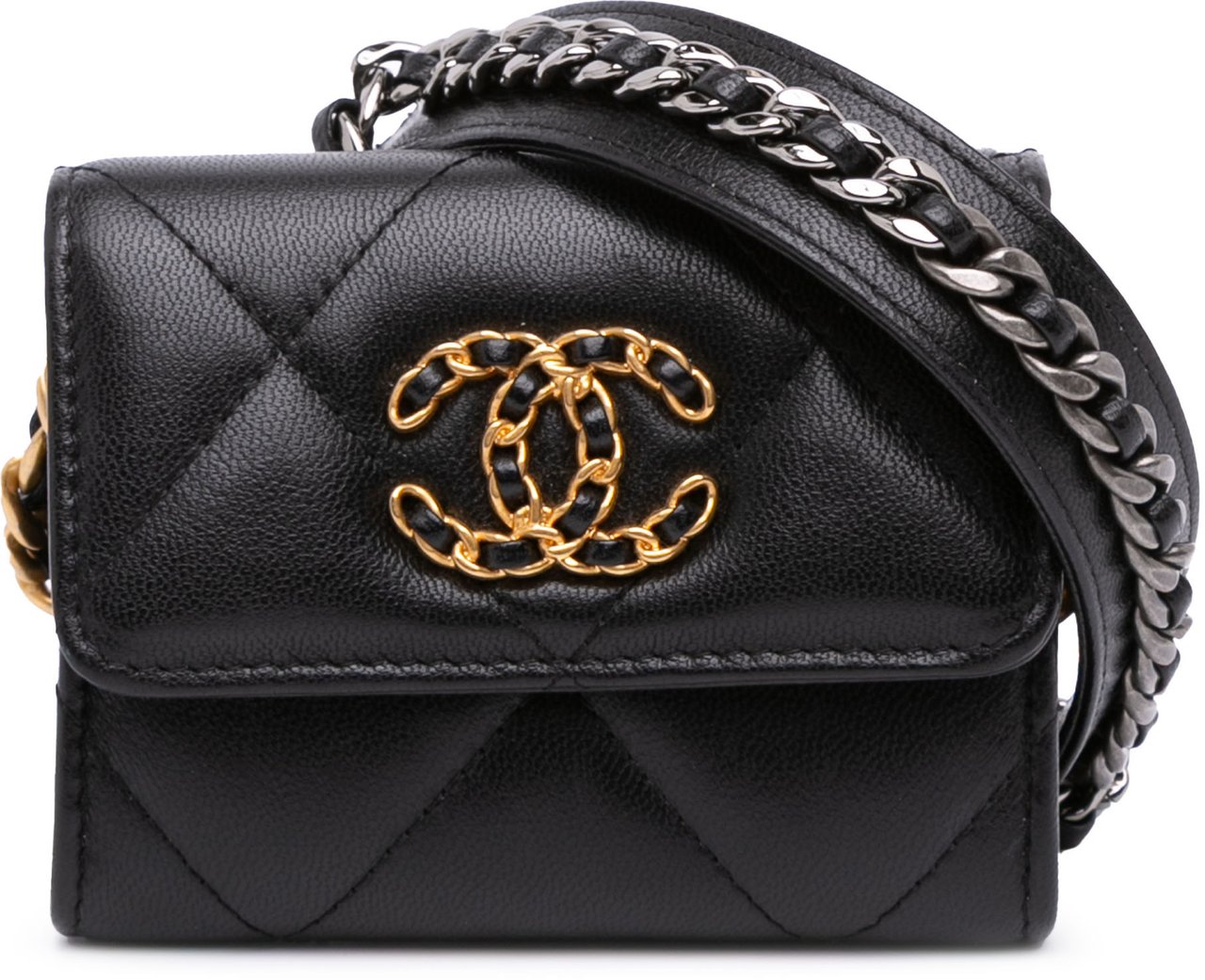 Chanel Lambskin 19 Flap Coin Purse With Chain Zwart