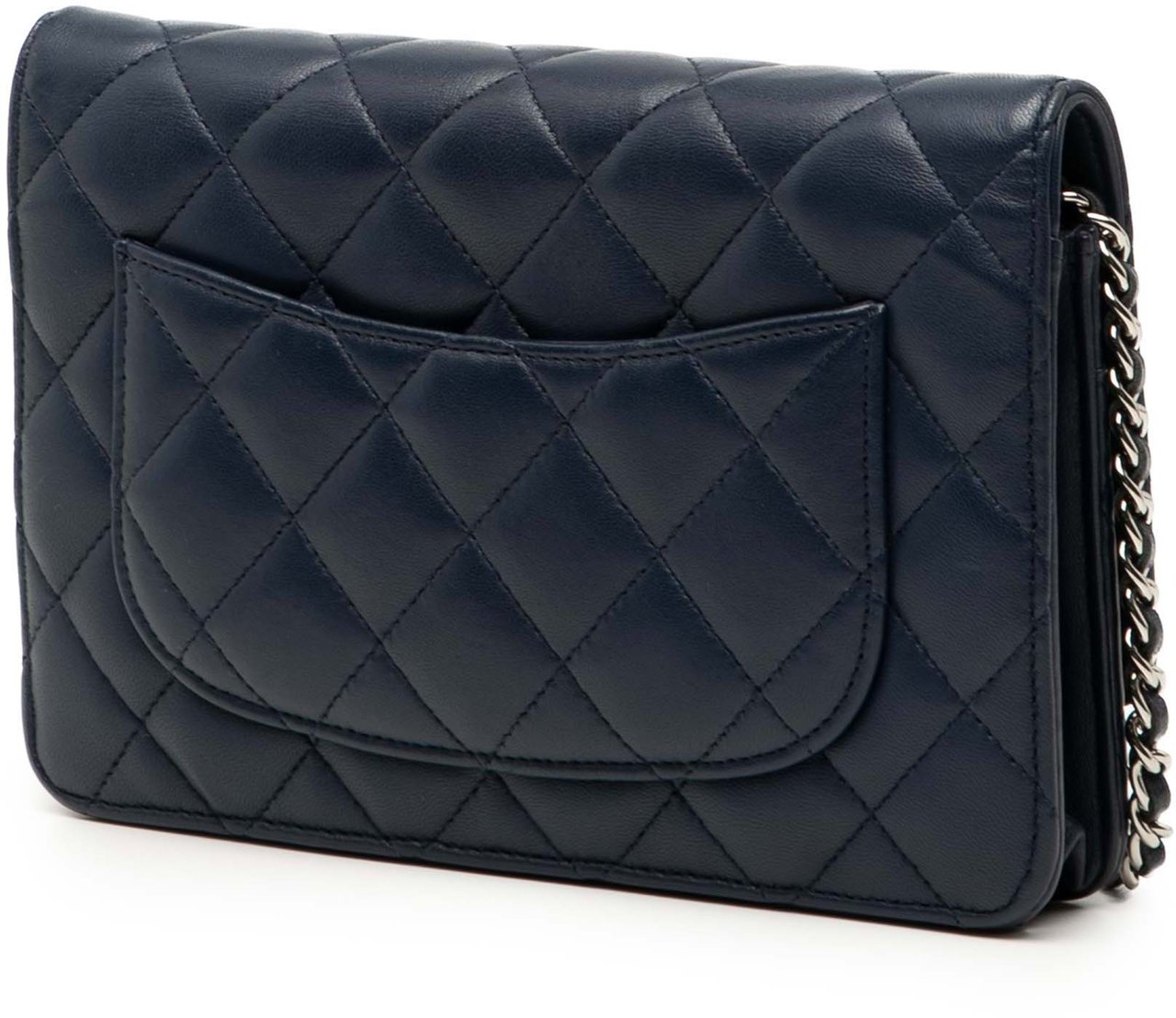 Chanel CC Quilted Lambskin Wallet On Chain Blauw