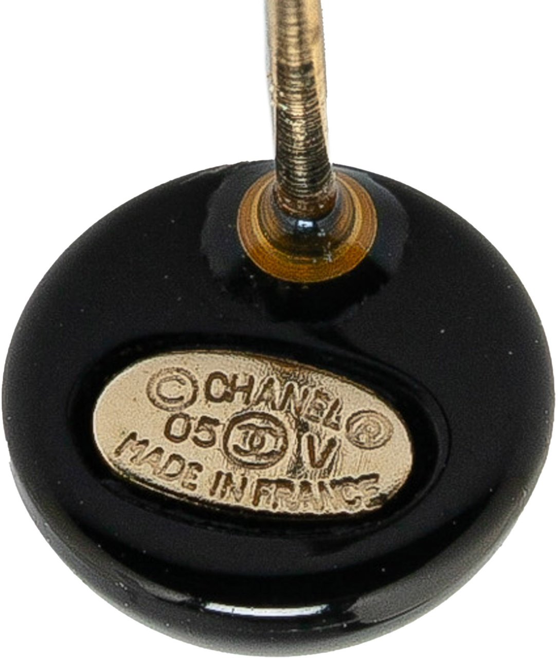 Chanel Resin CC Button Push Back Earrings Zwart