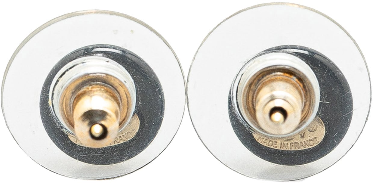 Chanel Resin CC Button Push Back Earrings Zwart