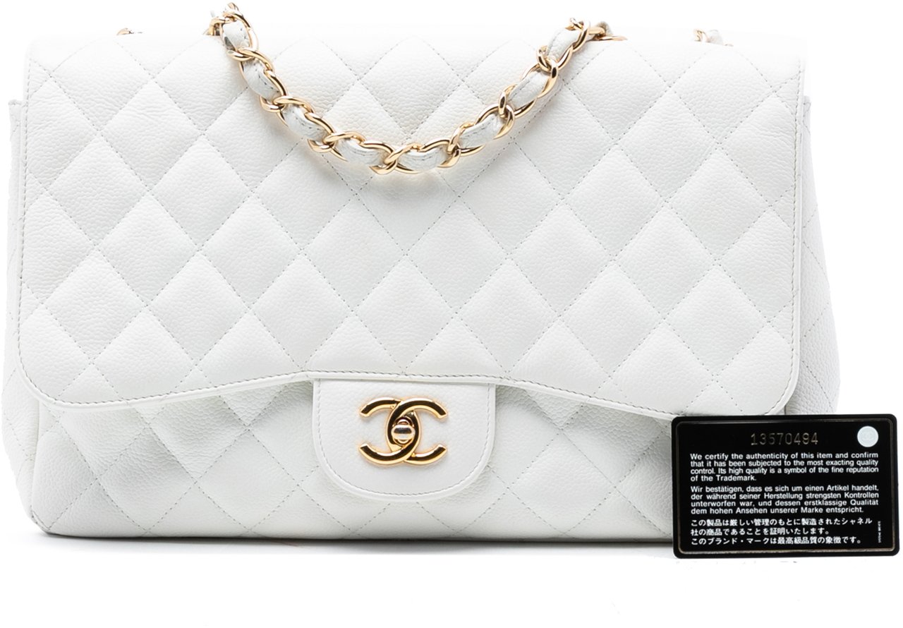 Chanel Jumbo Classic Caviar Single Flap Wit