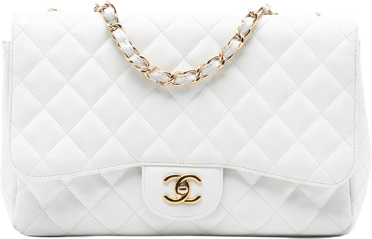 Chanel Jumbo Classic Caviar Single Flap Wit