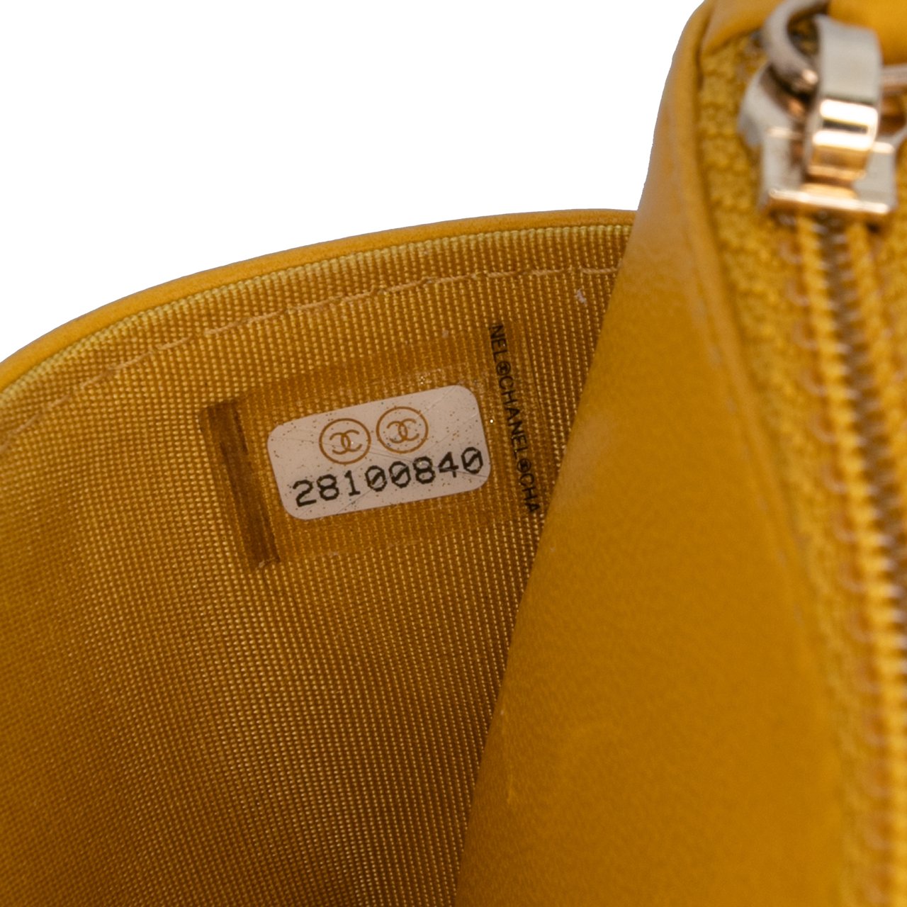 Chanel Quilted Lambskin Boy Wallet On Chain Geel