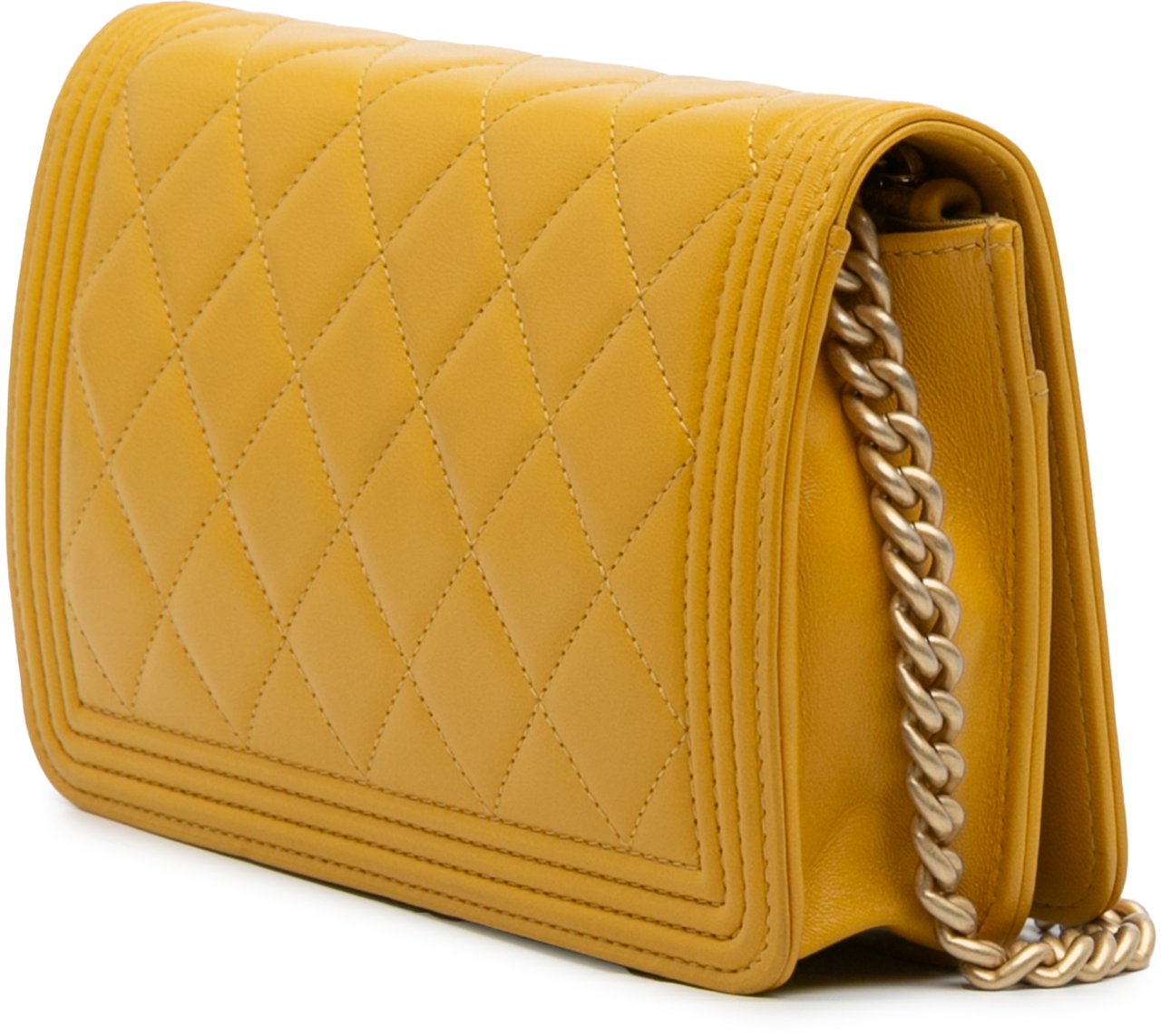 Chanel Quilted Lambskin Boy Wallet On Chain Geel