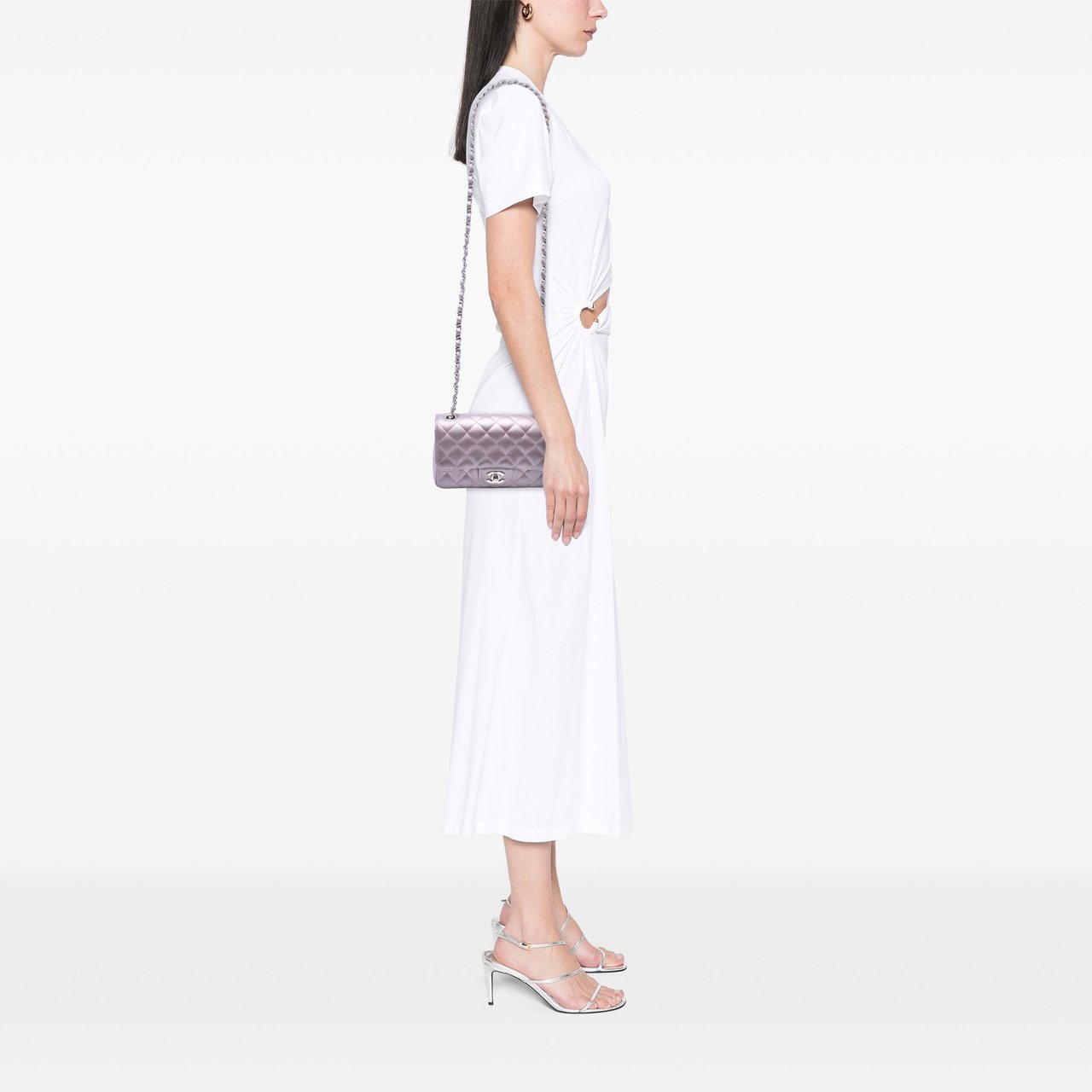 Chanel Mini Rectangular Classic Iridescent Calfskin Single Flap Roze