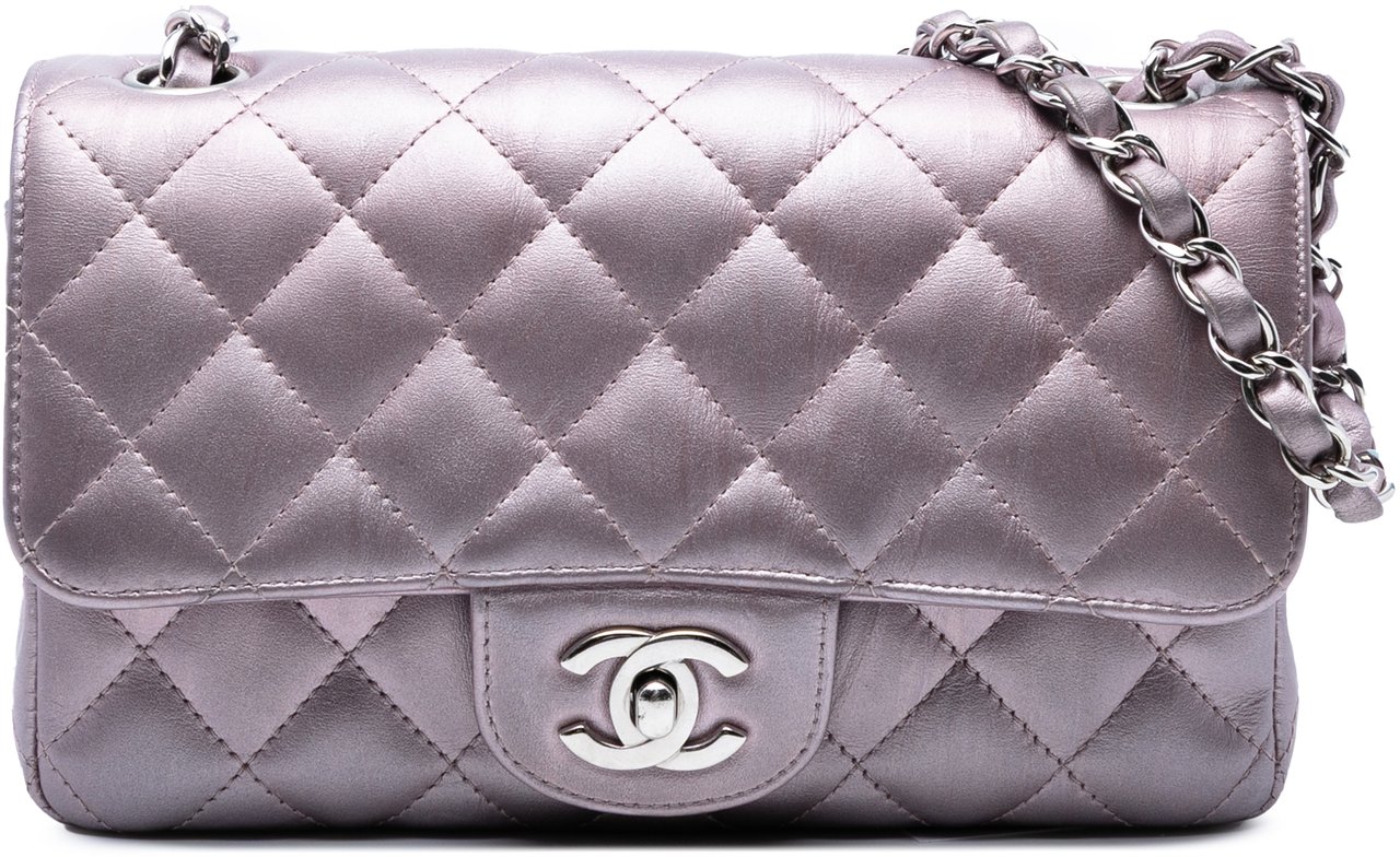 Chanel Mini Rectangular Classic Iridescent Calfskin Single Flap Roze