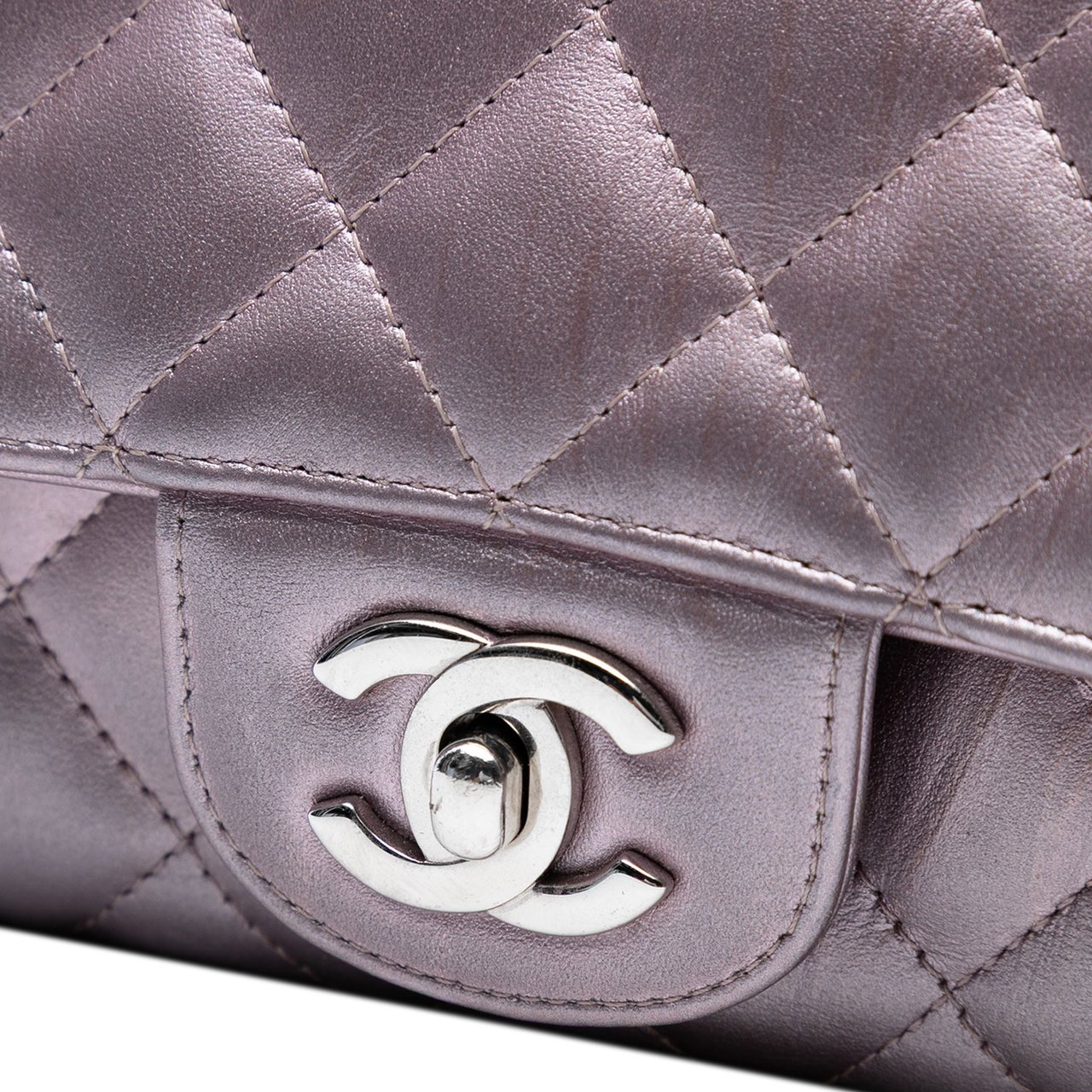 Chanel Mini Rectangular Classic Iridescent Calfskin Single Flap Roze