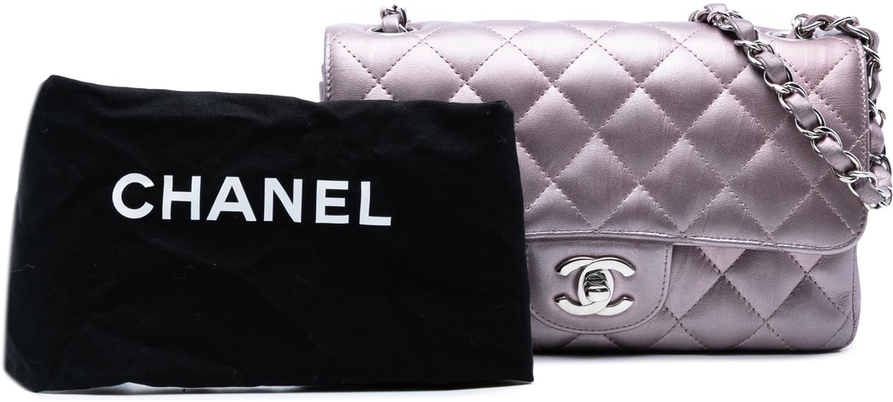 Chanel Mini Rectangular Classic Iridescent Calfskin Single Flap Roze