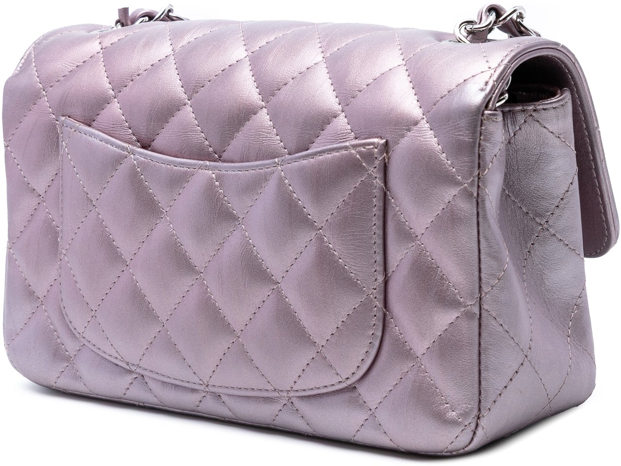 Chanel Mini Rectangular Classic Iridescent Calfskin Single Flap Roze