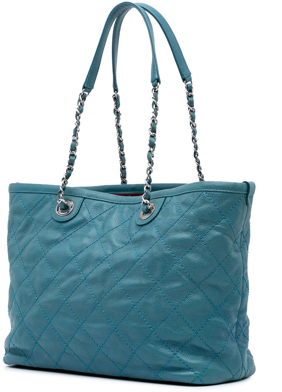 Chanel Small Quilted Caviar Daily Shopping Tote Blauw