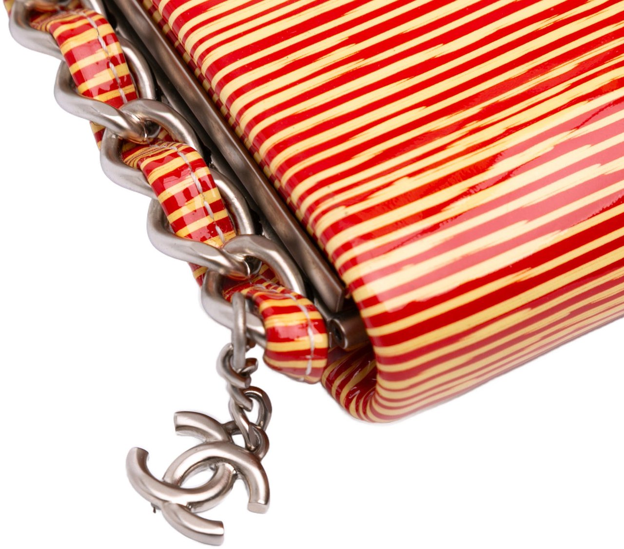 Chanel CC Patent Striped Chain Around Clutch Rood