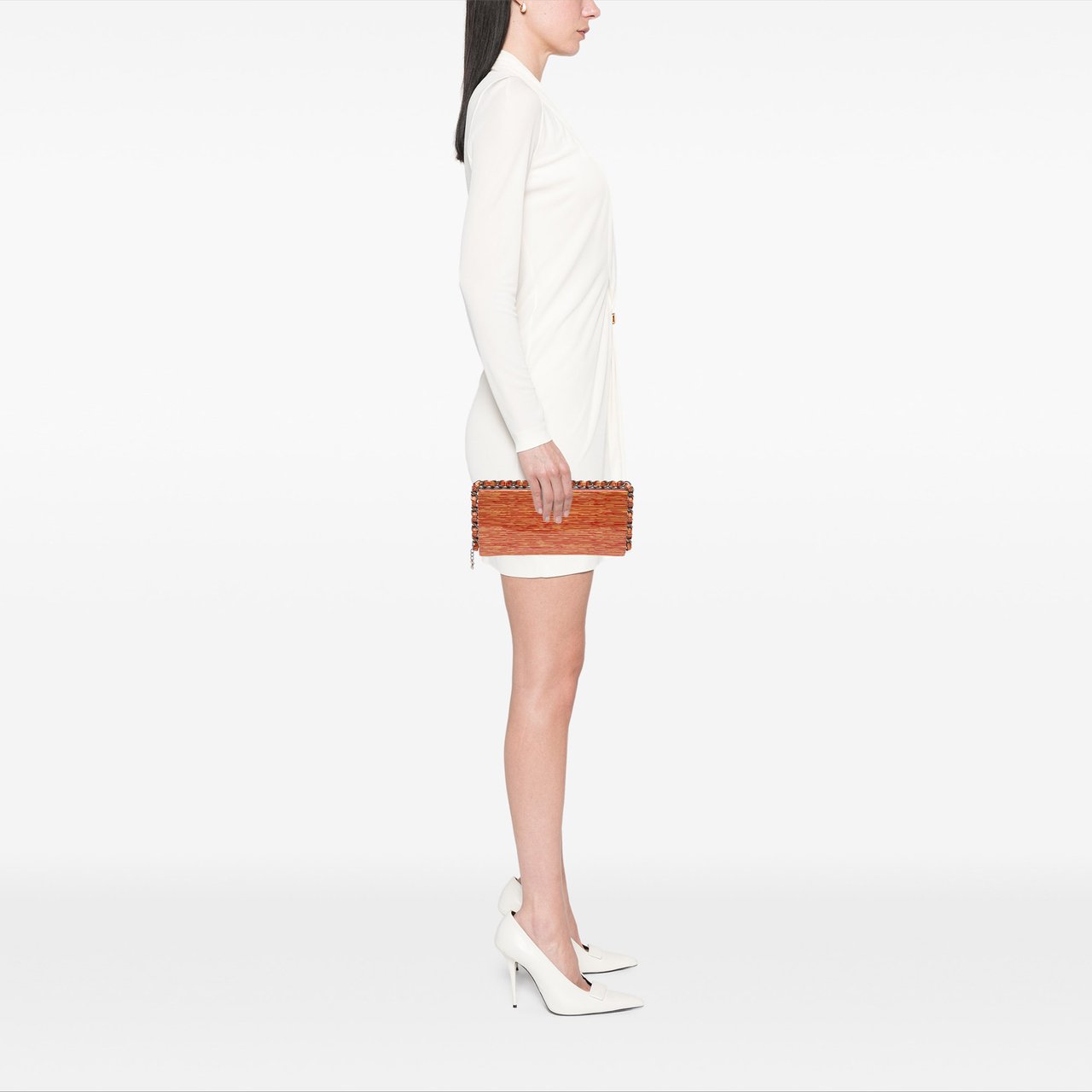 Chanel CC Patent Striped Chain Around Clutch Rood