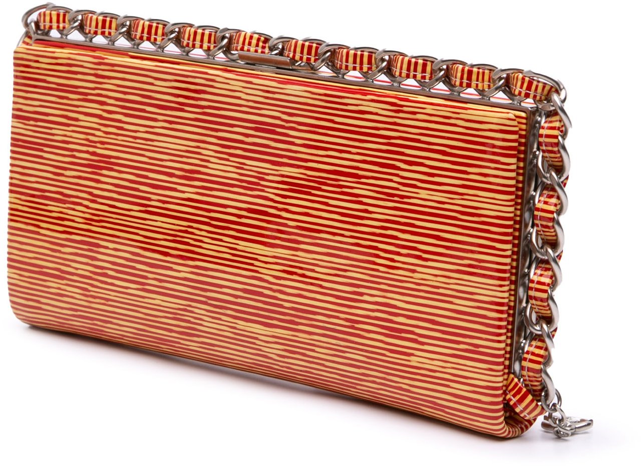 Chanel CC Patent Striped Chain Around Clutch Rood