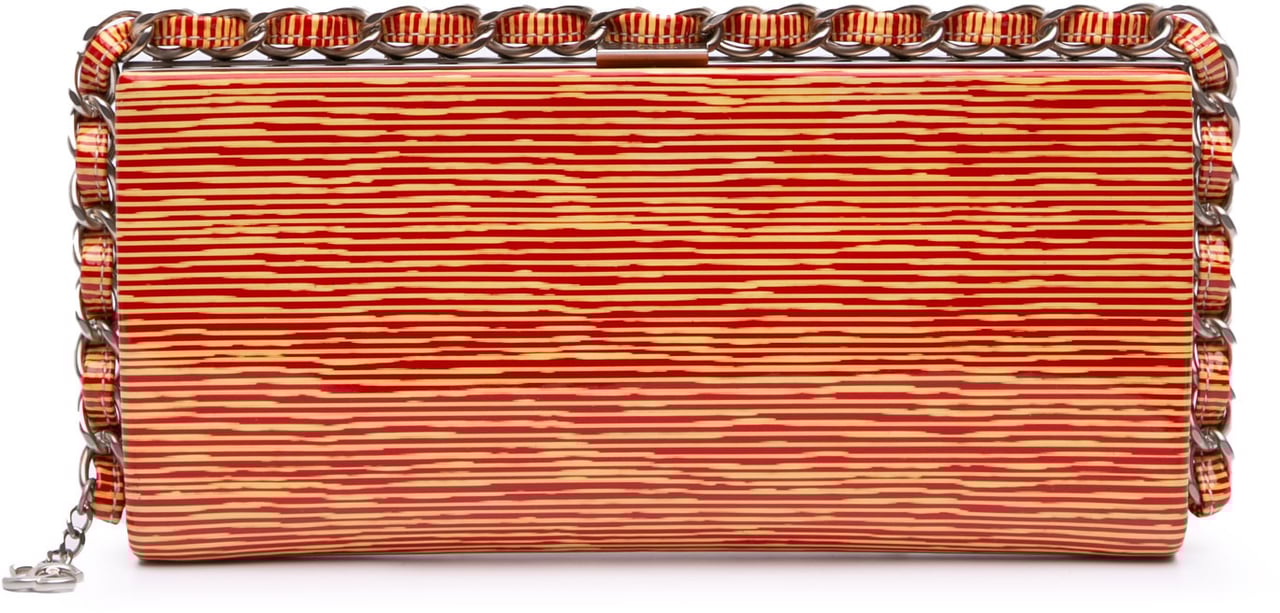 Chanel CC Patent Striped Chain Around Clutch Rood