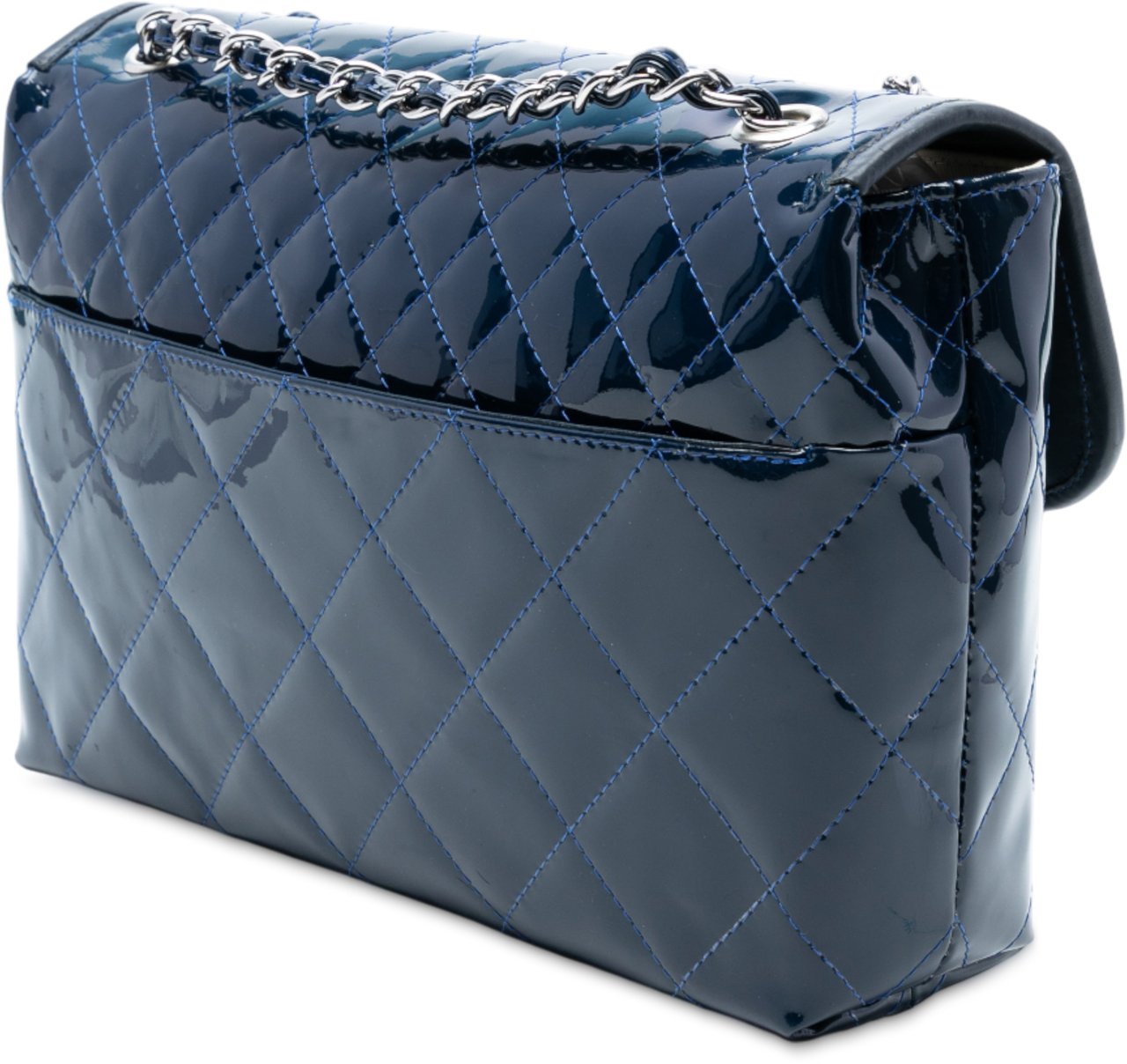 Chanel Quilted Patent In The Business Flap Blauw